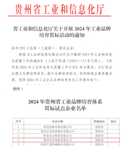 喜讯！贵州永安荣获“2024年贵州省工业品牌培育系统贯标试点企业”称呼